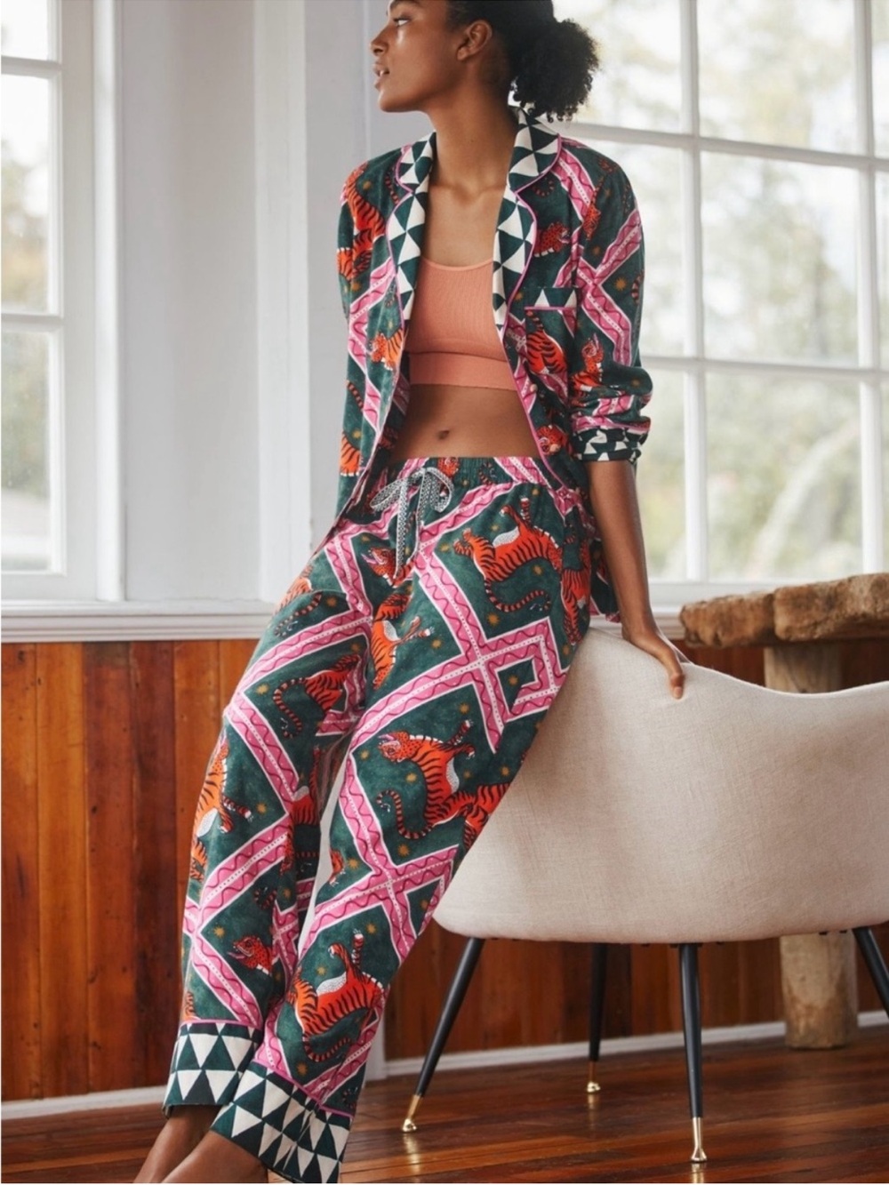 Anthropologie Corinne Lent Tigress Flannel Pajama set medium